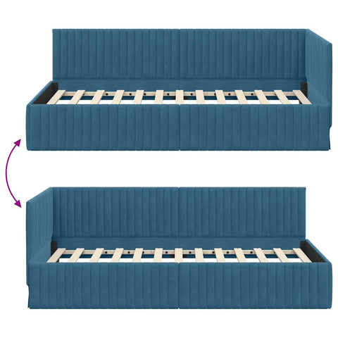 vidaXL Corner Bed Frame with Headboard Blue 100 x 200 cm Velvet