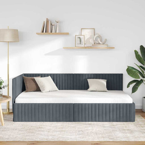 vidaXL Corner Bed Frame with Headboard Dark grey 100 x 200 cm Velvet