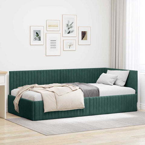 vidaXL Corner Bed Frame with Headboard Dark green 100 x 200 cm Velvet