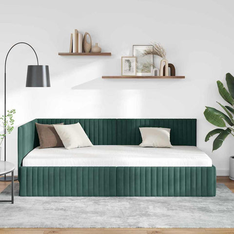 vidaXL Corner Bed Frame with Headboard Dark green 100 x 200 cm Velvet