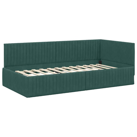 vidaXL Corner Bed Frame with Headboard Dark green 100 x 200 cm Velvet