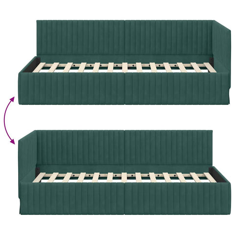 vidaXL Corner Bed Frame with Headboard Dark green 100 x 200 cm Velvet