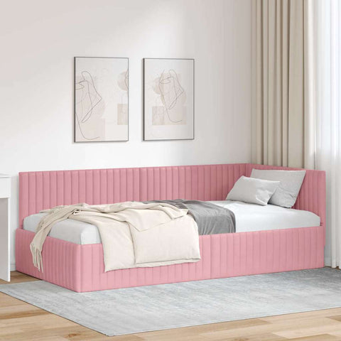vidaXL Corner Bed Frame with Headboard Pink 100 x 200 cm Velvet