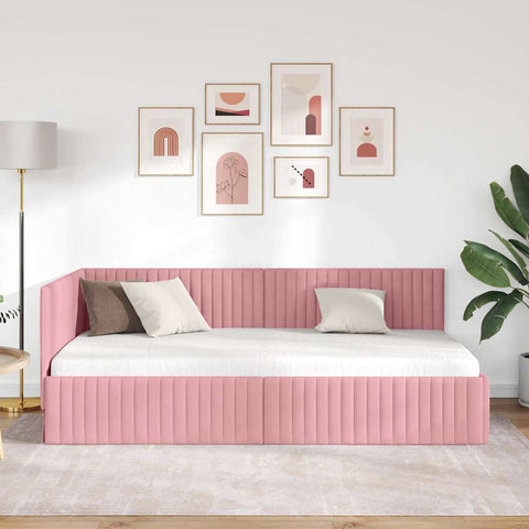 vidaXL Corner Bed Frame with Headboard Pink 100 x 200 cm Velvet