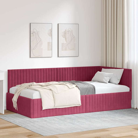 vidaXL Corner Bed Frame with Headboard Wine red 100 x 200 cm Velvet