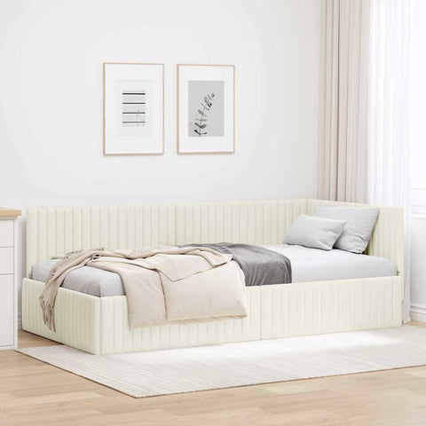 vidaXL Corner Bed Frame with Headboard Cream 100 x 200 cm Velvet