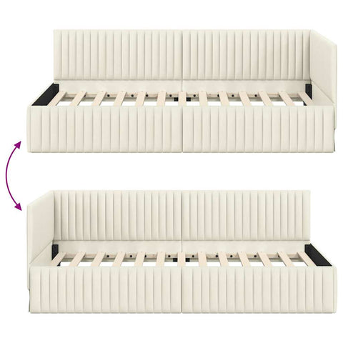 vidaXL Corner Bed Frame with Headboard Cream 100 x 200 cm Velvet