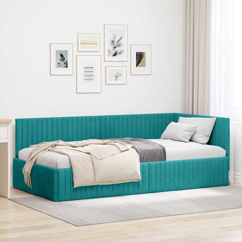 vidaXL Corner Bed Frame with Headboard Turquoise 100 x 200 cm Velvet