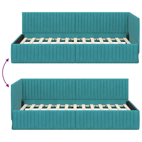 vidaXL Corner Bed Frame with Headboard Turquoise 100 x 200 cm Velvet