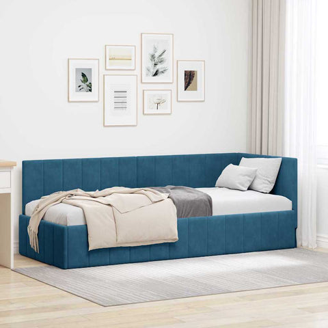 vidaXL Corner Bed Frame with Headboard Blue 80 x 200 cm Velvet