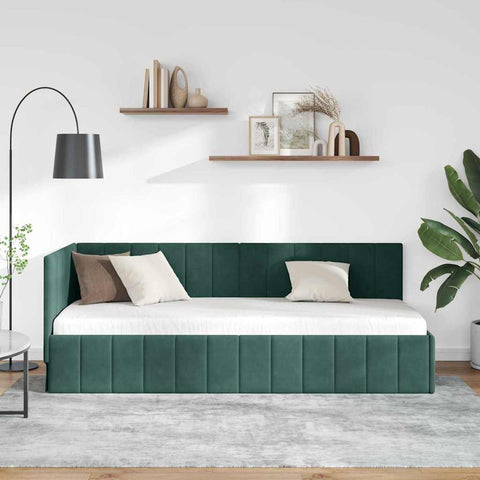 vidaXL Corner Bed Frame with Headboard Dark green 80 x 200 cm Velvet