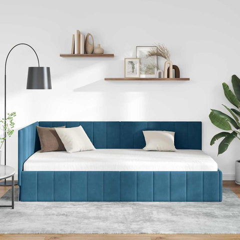 vidaXL Corner Bed Frame with Headboard Blue 90 x 190 cm Velvet