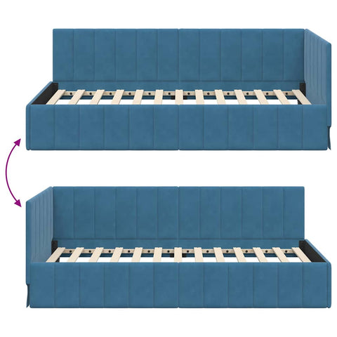 vidaXL Corner Bed Frame with Headboard Blue 90 x 190 cm Velvet