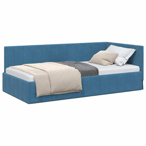 vidaXL Corner Bed Frame with Headboard Blue 90 x 190 cm Velvet