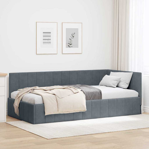 vidaXL Corner Bed Frame with Headboard Dark grey 90 x 190 cm Velvet