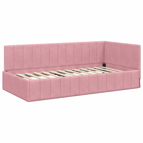 vidaXL Corner Bed Frame with Headboard Pink 90 x 190 cm Velvet