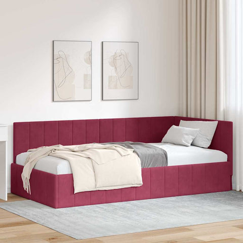vidaXL Corner Bed Frame with Headboard Wine red 90 x 190 cm Velvet