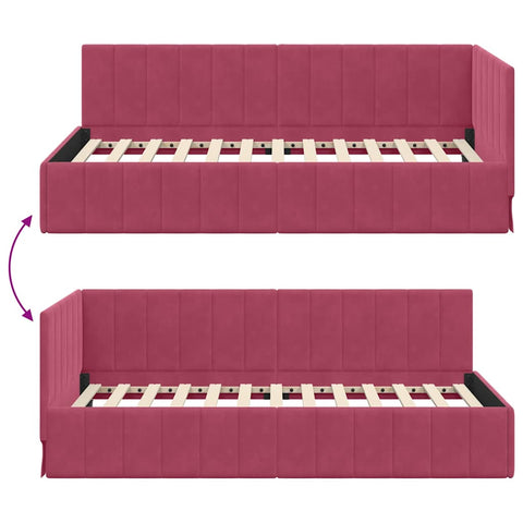 vidaXL Corner Bed Frame with Headboard Wine red 90 x 190 cm Velvet
