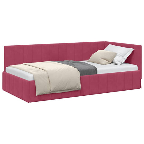 vidaXL Corner Bed Frame with Headboard Wine red 90 x 190 cm Velvet