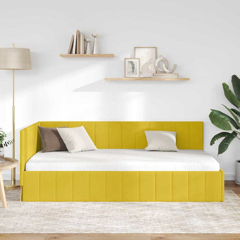 vidaXL Corner Bed Frame with Headboard Yellow 90 x 190 cm Velvet
