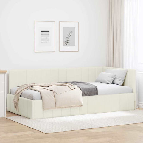 vidaXL Corner Bed Frame with Headboard Cream 90 x 190 cm Velvet