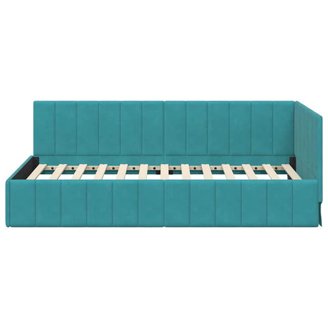 vidaXL Corner Bed Frame with Headboard Turquoise 90 x 190 cm Velvet
