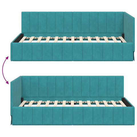 vidaXL Corner Bed Frame with Headboard Turquoise 90 x 190 cm Velvet