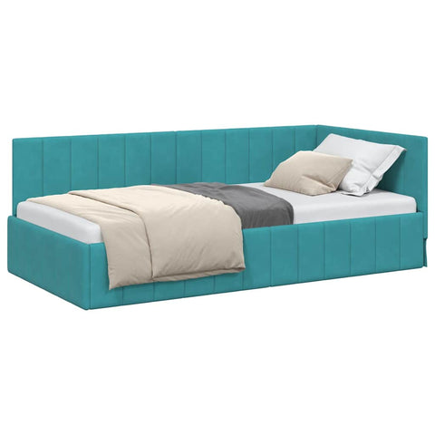 vidaXL Corner Bed Frame with Headboard Turquoise 90 x 190 cm Velvet