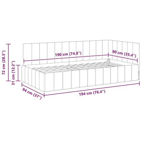vidaXL Corner Bed Frame with Headboard Turquoise 90 x 190 cm Velvet