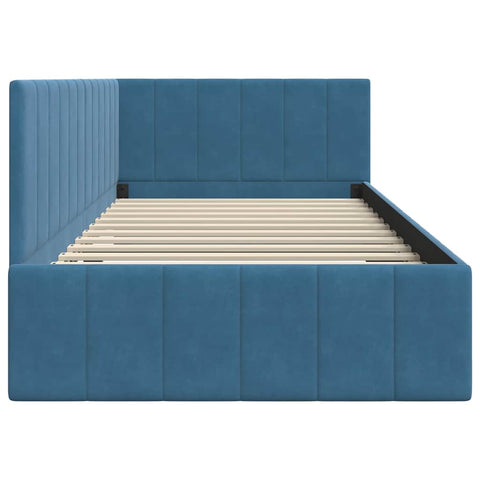 vidaXL Corner Bed Frame with Headboard Blue 90 x 200 cm Velvet