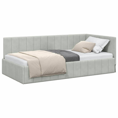 vidaXL Corner Bed Frame with Headboard Light grey 90 x 200 cm Velvet