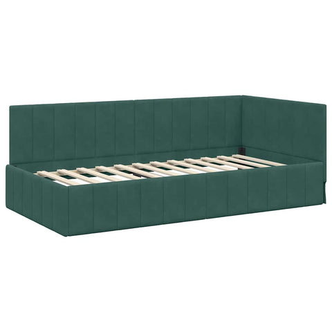 vidaXL Corner Bed Frame with Headboard Dark green 90 x 200 cm Velvet