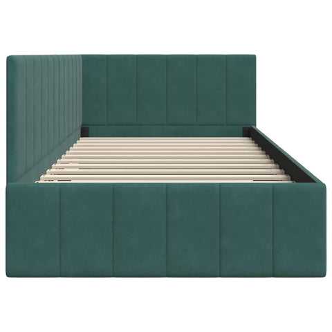 vidaXL Corner Bed Frame with Headboard Dark green 90 x 200 cm Velvet