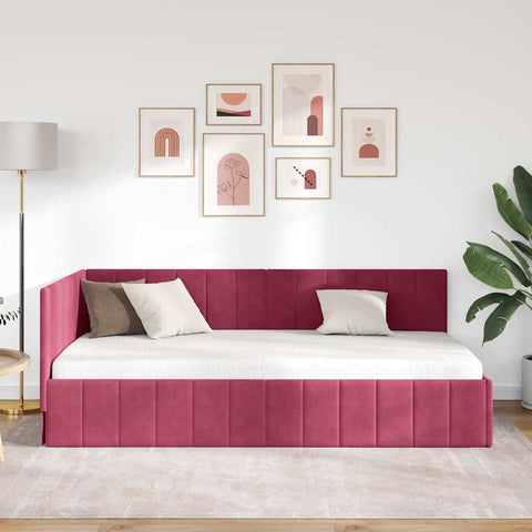 vidaXL Corner Bed Frame with Headboard Wine red 90 x 200 cm Velvet
