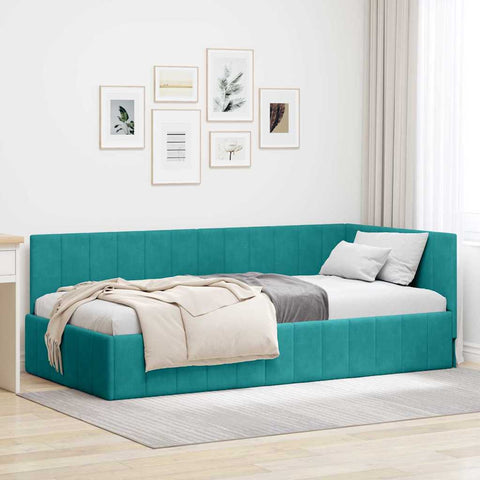 vidaXL Corner Bed Frame with Headboard Turquoise 90 x 200 cm Velvet