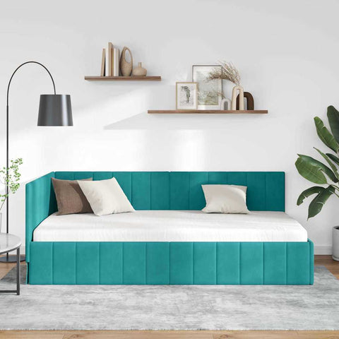 vidaXL Corner Bed Frame with Headboard Turquoise 90 x 200 cm Velvet