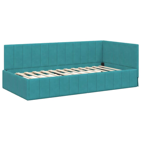 vidaXL Corner Bed Frame with Headboard Turquoise 90 x 200 cm Velvet