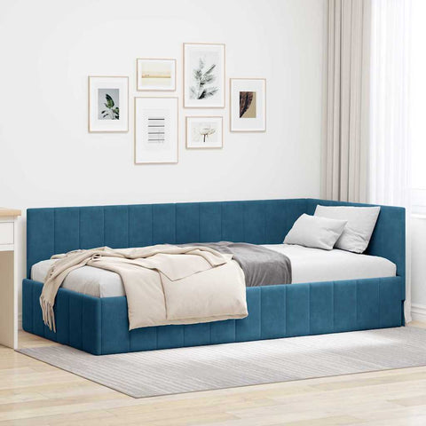 vidaXL Corner Bed Frame with Headboard Blue 100 x 200 cm Velvet