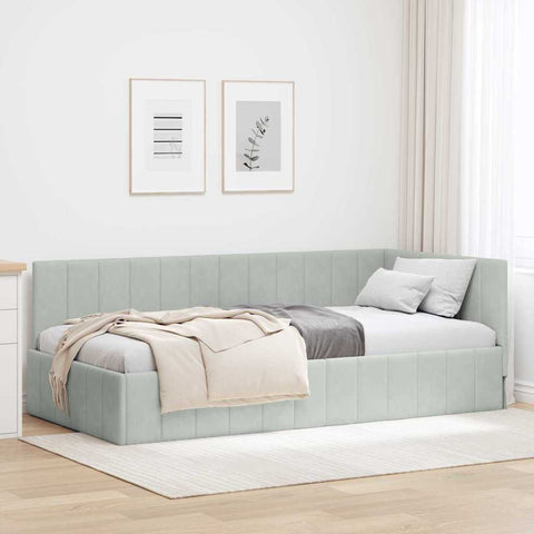 vidaXL Corner Bed Frame with Headboard Light grey 100 x 200 cm Velvet