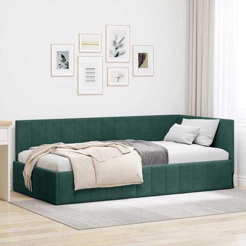 vidaXL Corner Bed Frame with Headboard Dark green 100 x 200 cm Velvet