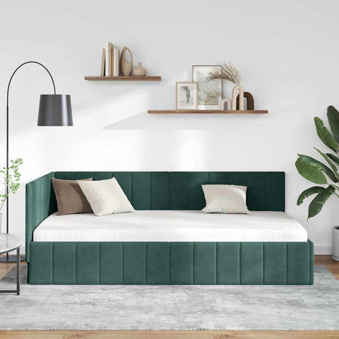 vidaXL Corner Bed Frame with Headboard Dark green 100 x 200 cm Velvet