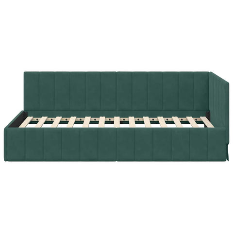 vidaXL Corner Bed Frame with Headboard Dark green 100 x 200 cm Velvet
