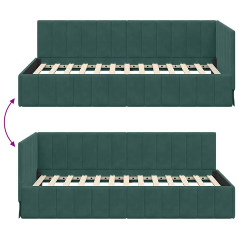 vidaXL Corner Bed Frame with Headboard Dark green 100 x 200 cm Velvet
