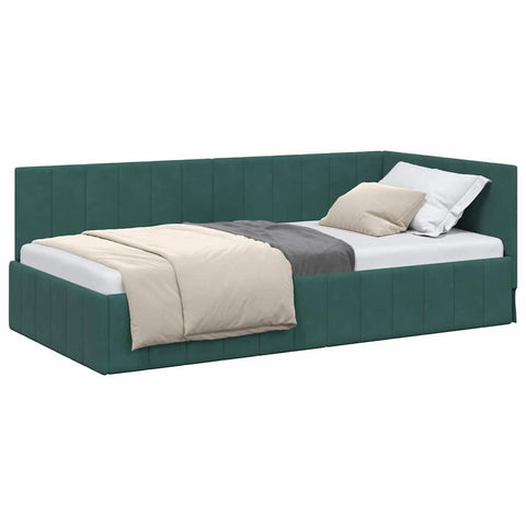 vidaXL Corner Bed Frame with Headboard Dark green 100 x 200 cm Velvet