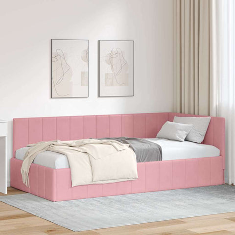 vidaXL Corner Bed Frame with Headboard Pink 100 x 200 cm Velvet