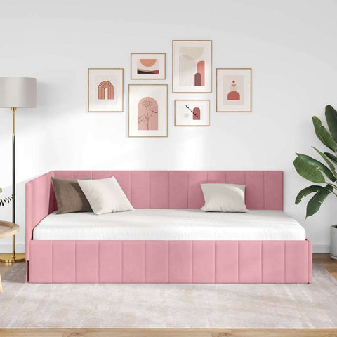 vidaXL Corner Bed Frame with Headboard Pink 100 x 200 cm Velvet