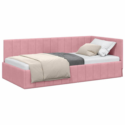 vidaXL Corner Bed Frame with Headboard Pink 100 x 200 cm Velvet
