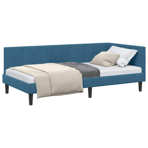 vidaXL Corner Bed Frame with Headboard Blue 90 x 200 cm Velvet