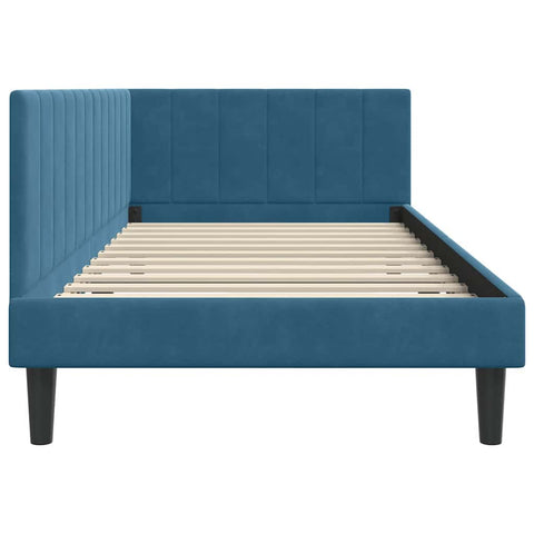 vidaXL Corner Bed Frame with Headboard Blue 90 x 200 cm Velvet