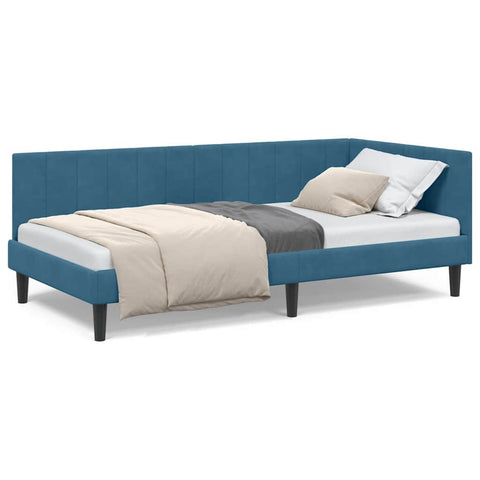 vidaXL Corner Bed Frame with Headboard Blue 90 x 200 cm Velvet